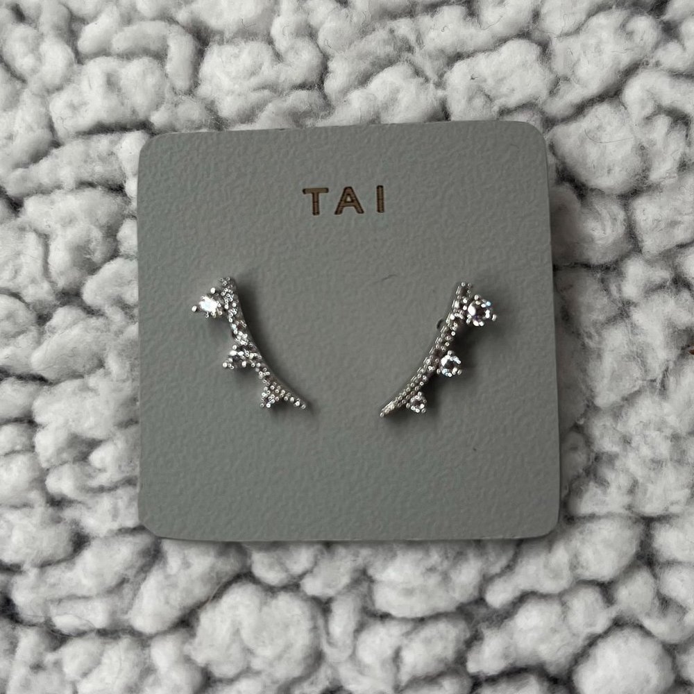 Tai Climber Earrings CZ and SIlver